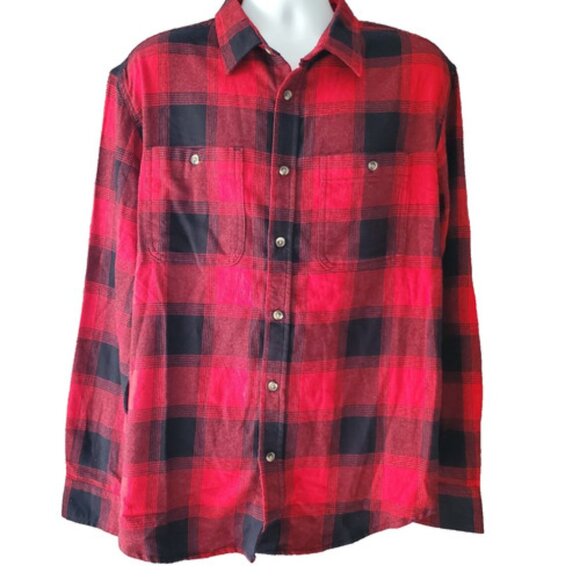 Old Navy Plaid Flannel Shirt Mens XL Cotton Double Brushed Red and Black Check - Picture 1 of 6